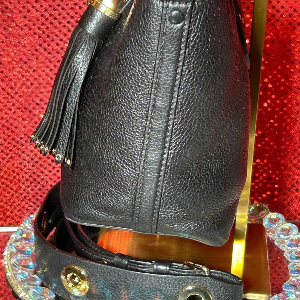 Michael Kors Black Pebbled Leather Brooklyn Satchel Bag/Gold Studs 13”x 8”x 4.5” - Picture 5 of 14